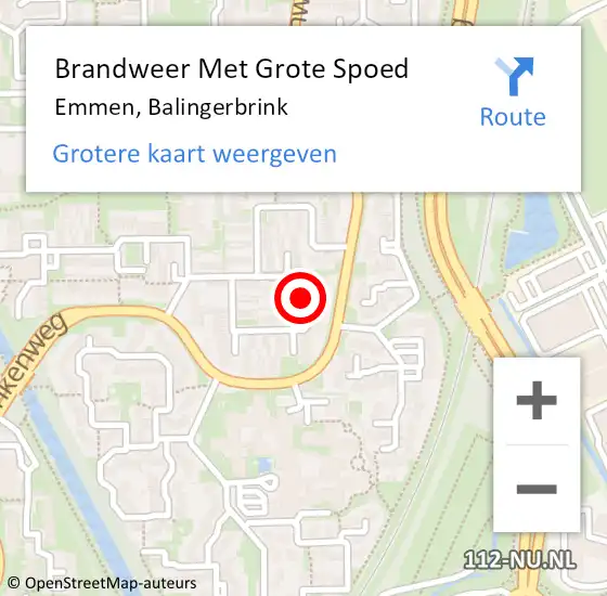 Locatie op kaart van de 112 melding: Brandweer Met Grote Spoed Naar Emmen, Balingerbrink op 30 september 2019 17:27