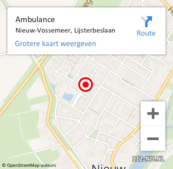 Locatie op kaart van de 112 melding: Ambulance Nieuw-Vossemeer, Lijsterbeslaan op 30 september 2019 17:45