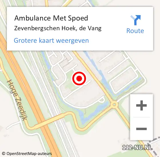 Locatie op kaart van de 112 melding: Ambulance Met Spoed Naar Zevenbergschen Hoek, de Vang op 30 september 2019 19:59