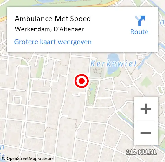 Locatie op kaart van de 112 melding: Ambulance Met Spoed Naar Werkendam, D'Altenaer op 30 september 2019 23:02