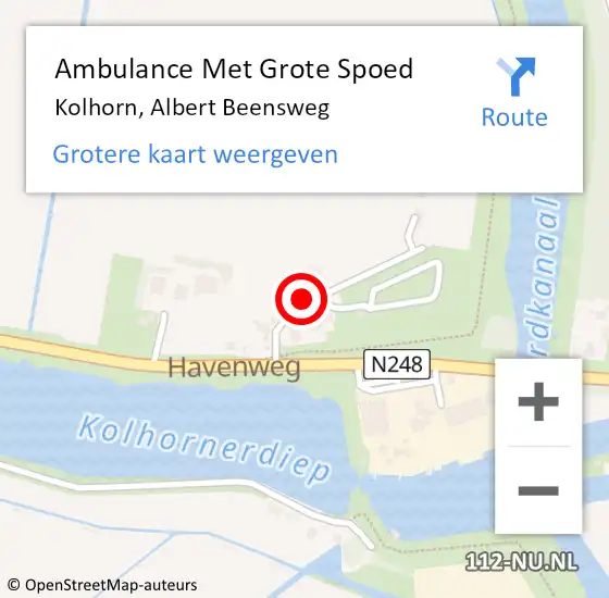 Locatie op kaart van de 112 melding: Ambulance Met Grote Spoed Naar Kolhorn, Albert Beensweg op 30 september 2019 23:03