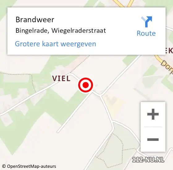 Locatie op kaart van de 112 melding: Brandweer Bingelrade, Wiegelraderstraat op 15 april 2014 12:23