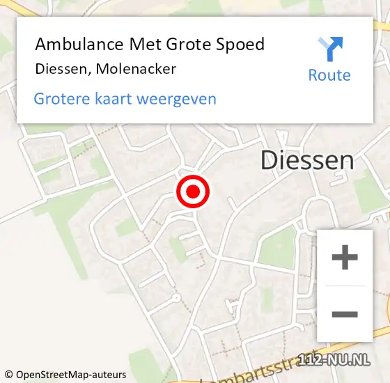 Locatie op kaart van de 112 melding: Ambulance Met Grote Spoed Naar Diessen, Molenacker op 1 oktober 2019 04:33