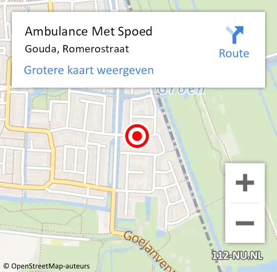 Locatie op kaart van de 112 melding: Ambulance Met Spoed Naar Gouda, Romerostraat op 1 oktober 2019 07:03