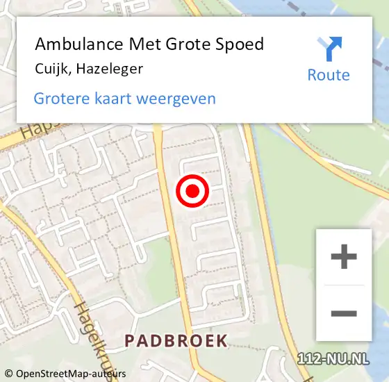Locatie op kaart van de 112 melding: Ambulance Met Grote Spoed Naar Cuijk, Hazeleger op 1 oktober 2019 07:33