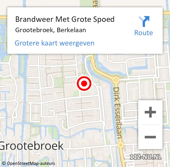 Locatie op kaart van de 112 melding: Brandweer Met Grote Spoed Naar Grootebroek, Berkelaan op 1 oktober 2019 08:04