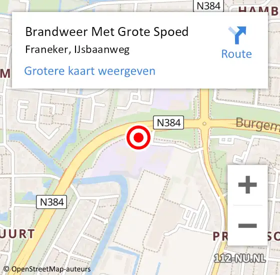 Locatie op kaart van de 112 melding: Brandweer Met Grote Spoed Naar Franeker, IJsbaanweg op 1 oktober 2019 08:15