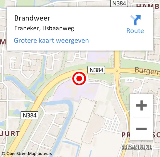 Locatie op kaart van de 112 melding: Brandweer Franeker, IJsbaanweg op 1 oktober 2019 08:18