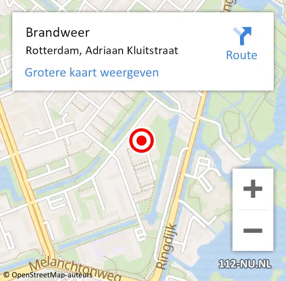 Locatie op kaart van de 112 melding: Brandweer Rotterdam, Adriaan Kluitstraat op 1 oktober 2019 08:20