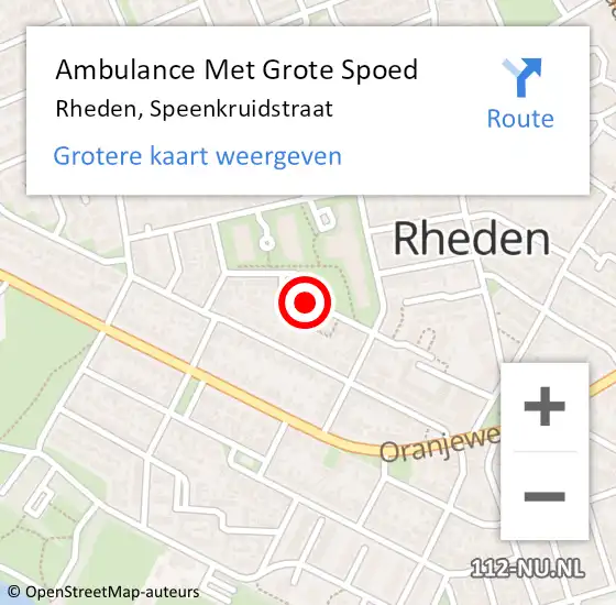 Locatie op kaart van de 112 melding: Ambulance Met Grote Spoed Naar Rheden, Speenkruidstraat op 1 oktober 2019 09:19