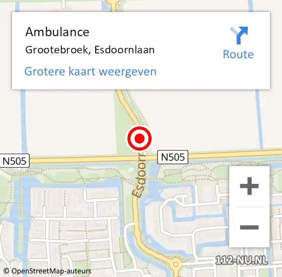 Locatie op kaart van de 112 melding: Ambulance Grootebroek, Esdoornlaan op 1 oktober 2019 10:01