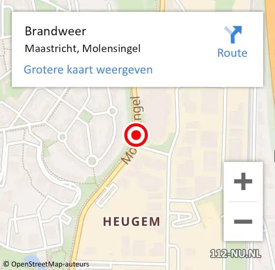 Locatie op kaart van de 112 melding: Brandweer Maastricht, Molensingel op 1 oktober 2019 11:57