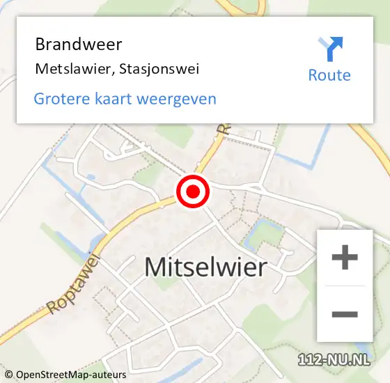 Locatie op kaart van de 112 melding: Brandweer Metslawier, Stasjonswei op 1 oktober 2019 12:17