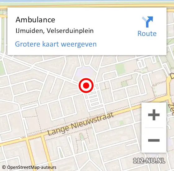 Locatie op kaart van de 112 melding: Ambulance IJmuiden, Velserduinplein op 1 oktober 2019 14:38