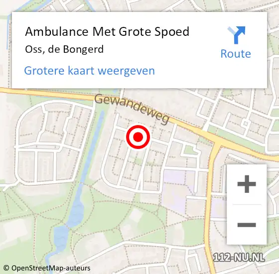 Locatie op kaart van de 112 melding: Ambulance Met Grote Spoed Naar Oss, de Bongerd op 1 oktober 2019 15:22
