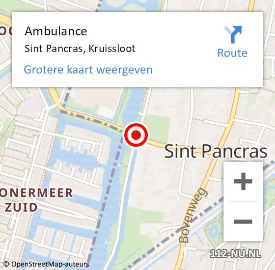 Locatie op kaart van de 112 melding: Ambulance Sint Pancras, Kruissloot op 1 oktober 2019 15:27