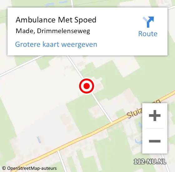 Locatie op kaart van de 112 melding: Ambulance Met Spoed Naar Made, Drimmelenseweg op 1 oktober 2019 15:54