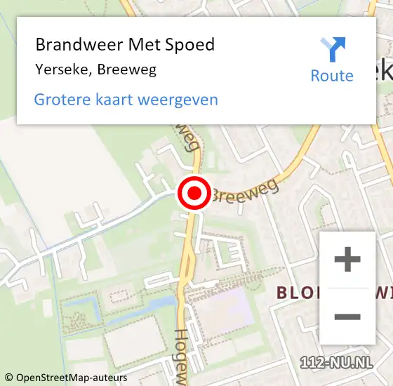 Locatie op kaart van de 112 melding: Brandweer Met Spoed Naar Yerseke, Breeweg op 1 oktober 2019 16:04