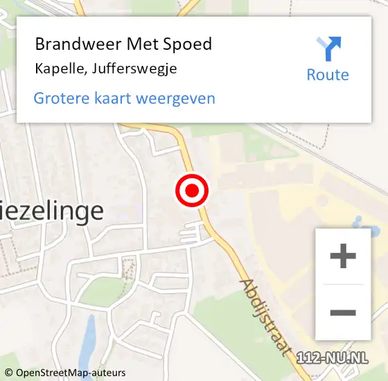 Locatie op kaart van de 112 melding: Brandweer Met Spoed Naar Kapelle, Jufferswegje op 1 oktober 2019 16:05