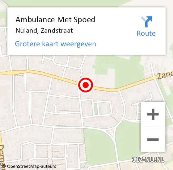 Locatie op kaart van de 112 melding: Ambulance Met Spoed Naar Nuland, Zandstraat op 1 oktober 2019 16:06