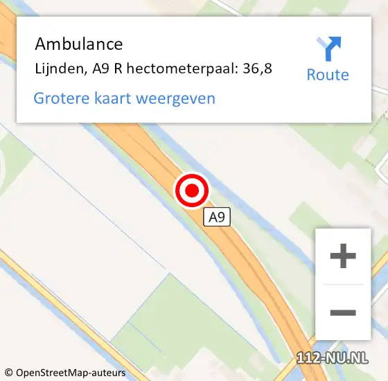 Locatie op kaart van de 112 melding: Ambulance Lijnden, A9 Re op 1 oktober 2019 16:18