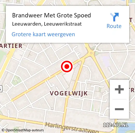 Locatie op kaart van de 112 melding: Brandweer Met Grote Spoed Naar Leeuwarden, Leeuwerikstraat op 1 oktober 2019 17:11