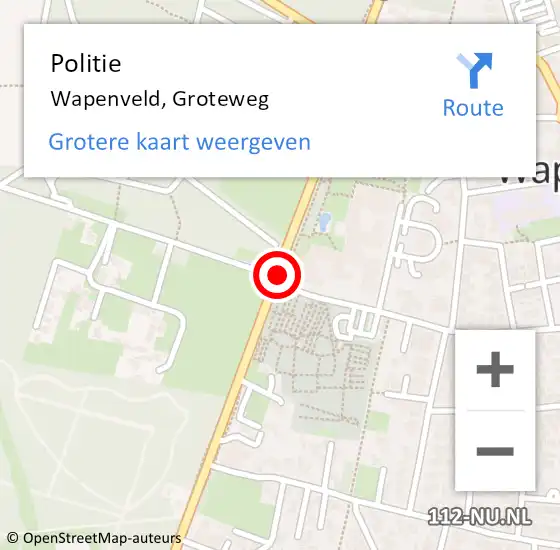 Locatie op kaart van de 112 melding: Politie Wapenveld, Groteweg op 1 oktober 2019 17:21