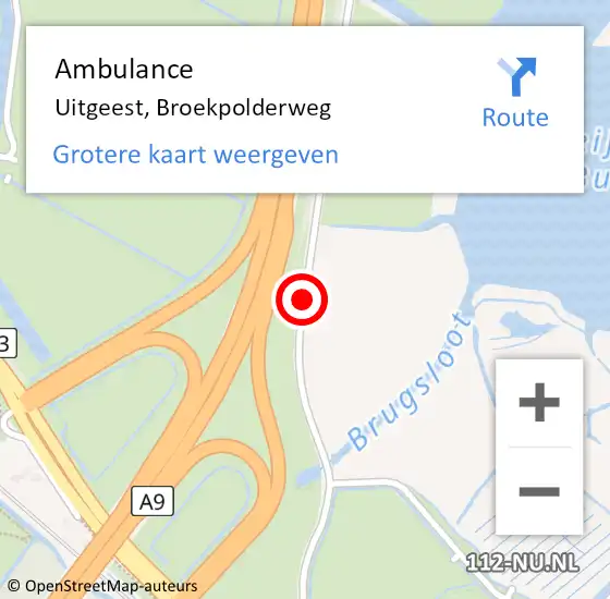 Locatie op kaart van de 112 melding: Ambulance Uitgeest, Broekpolderweg op 1 oktober 2019 17:48