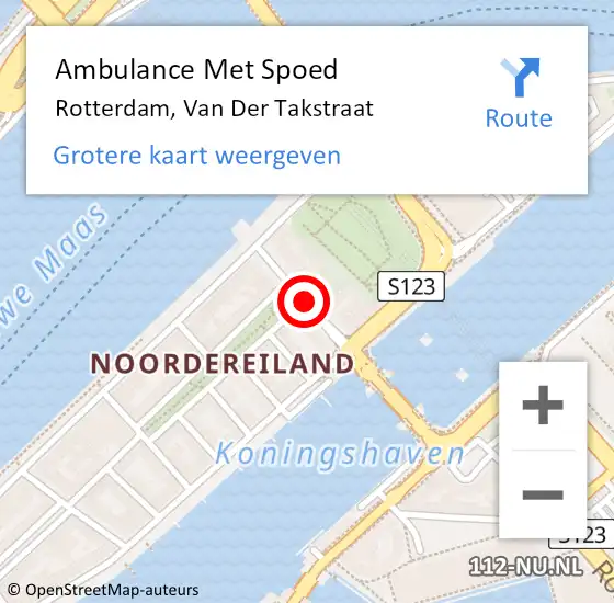 Locatie op kaart van de 112 melding: Ambulance Met Spoed Naar Rotterdam, Van der Takstraat op 1 oktober 2019 19:42