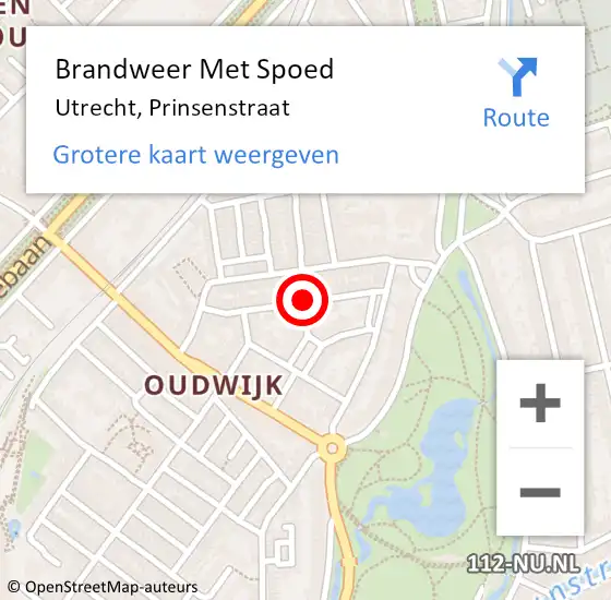 Locatie op kaart van de 112 melding: Brandweer Met Spoed Naar Utrecht, Prinsenstraat op 1 oktober 2019 19:43