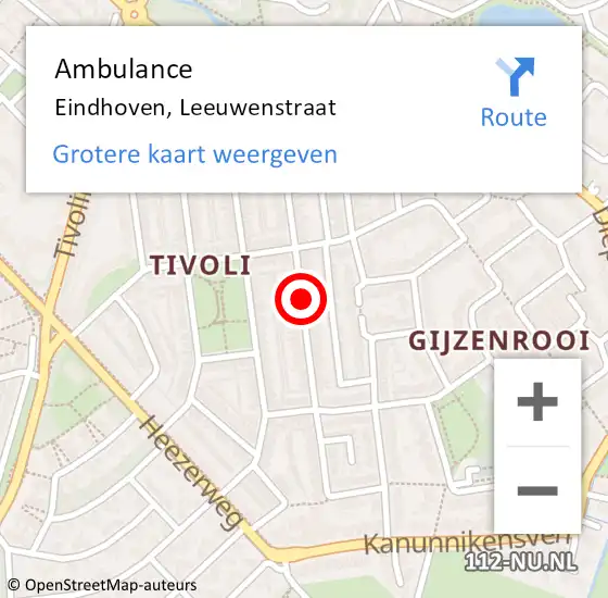 Locatie op kaart van de 112 melding: Ambulance Eindhoven, Leeuwenstraat op 1 oktober 2019 21:15