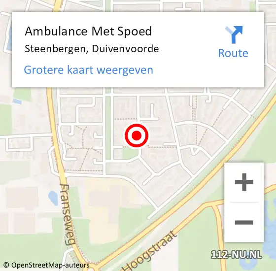 Locatie op kaart van de 112 melding: Ambulance Met Spoed Naar Steenbergen, Duivenvoorde op 1 oktober 2019 21:40