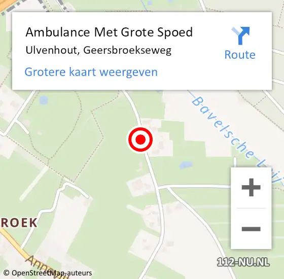 Locatie op kaart van de 112 melding: Ambulance Met Grote Spoed Naar Ulvenhout, Geersbroekseweg op 1 oktober 2019 21:44