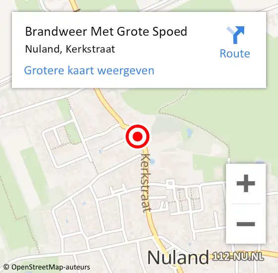 Locatie op kaart van de 112 melding: Brandweer Met Grote Spoed Naar Nuland, Kerkstraat op 1 oktober 2019 23:46