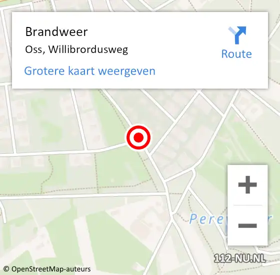 Locatie op kaart van de 112 melding: Brandweer Oss, Willibrordusweg op 2 oktober 2019 05:29