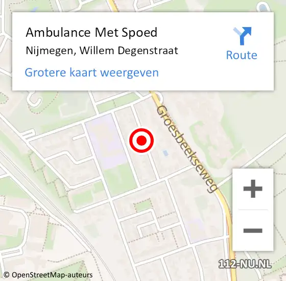 Locatie op kaart van de 112 melding: Ambulance Met Spoed Naar Nijmegen, Willem Degenstraat op 2 oktober 2019 06:52