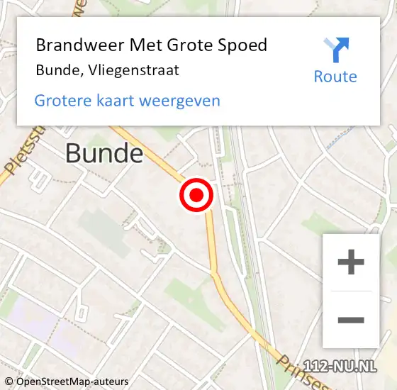 Locatie op kaart van de 112 melding: Brandweer Met Grote Spoed Naar Bunde, Vliegenstraat op 2 oktober 2019 08:27