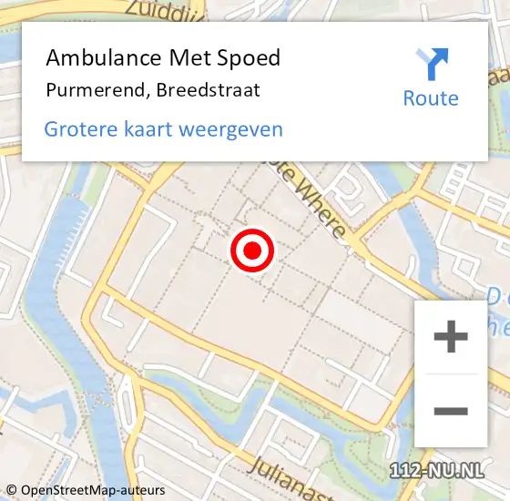 Locatie op kaart van de 112 melding: Ambulance Met Spoed Naar Purmerend, Breedstraat op 2 oktober 2019 08:47