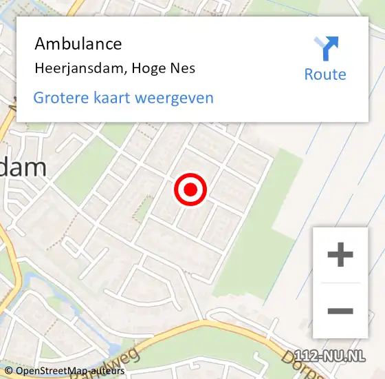 Locatie op kaart van de 112 melding: Ambulance Heerjansdam, Hoge Nes op 2 oktober 2019 08:51