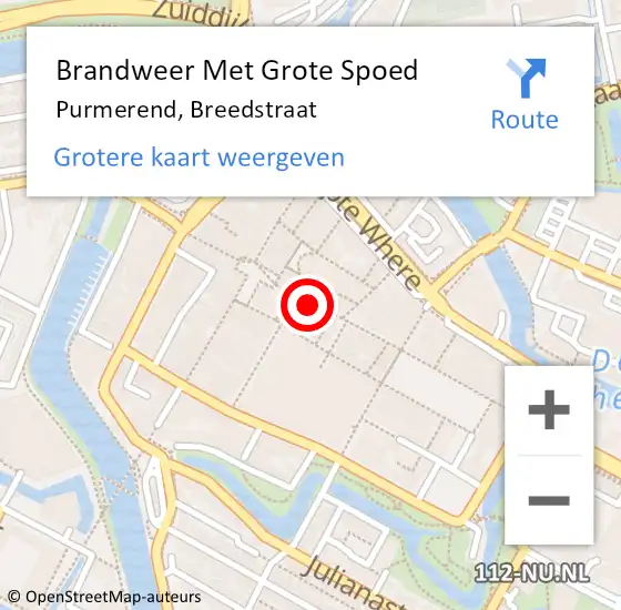 Locatie op kaart van de 112 melding: Brandweer Met Grote Spoed Naar Purmerend, Breedstraat op 2 oktober 2019 08:59