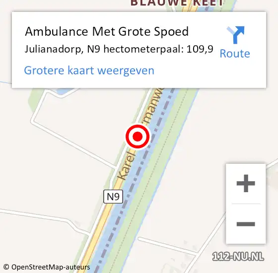 Locatie op kaart van de 112 melding: Ambulance Met Grote Spoed Naar Julianadorp, N9 hectometerpaal: 109,9 op 2 oktober 2019 11:03