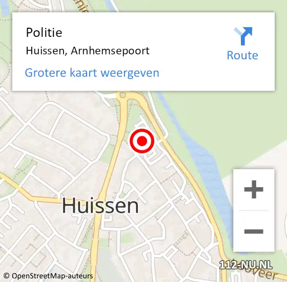 Locatie op kaart van de 112 melding: Politie Huissen, Arnhemsepoort op 2 oktober 2019 13:52