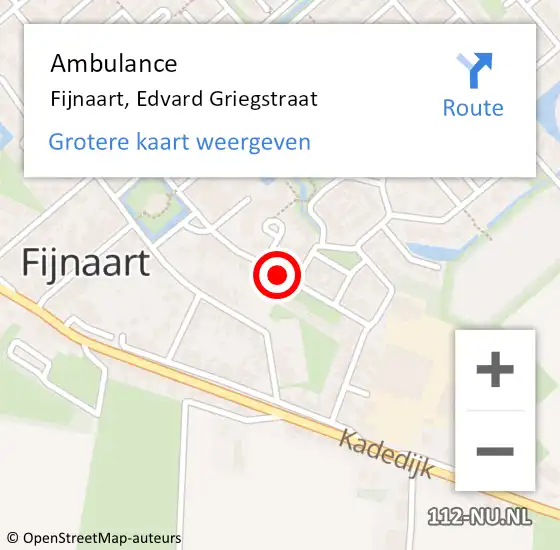 Locatie op kaart van de 112 melding: Ambulance Fijnaart, Edvard Griegstraat op 2 oktober 2019 14:45