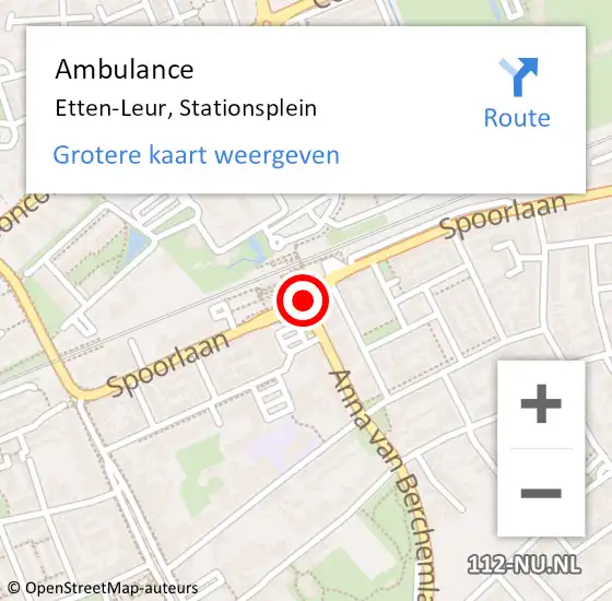 Locatie op kaart van de 112 melding: Ambulance Etten-Leur, Stationsplein op 2 oktober 2019 15:42