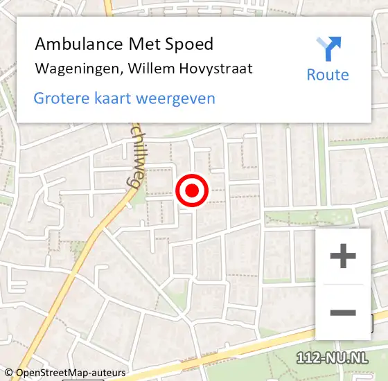 Locatie op kaart van de 112 melding: Ambulance Met Spoed Naar Wageningen, Willem Hovystraat op 2 oktober 2019 16:55