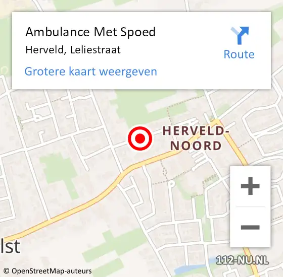 Locatie op kaart van de 112 melding: Ambulance Met Spoed Naar Herveld, Leliestraat op 2 oktober 2019 19:03