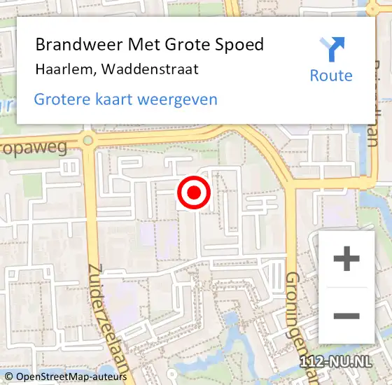 Locatie op kaart van de 112 melding: Brandweer Met Grote Spoed Naar Haarlem, Waddenstraat op 2 oktober 2019 19:12