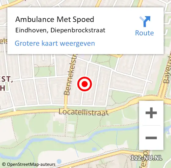 Locatie op kaart van de 112 melding: Ambulance Met Spoed Naar Eindhoven, Diepenbrockstraat op 2 oktober 2019 19:15