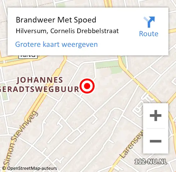 Locatie op kaart van de 112 melding: Brandweer Met Spoed Naar Hilversum, Cornelis Drebbelstraat op 2 oktober 2019 20:38