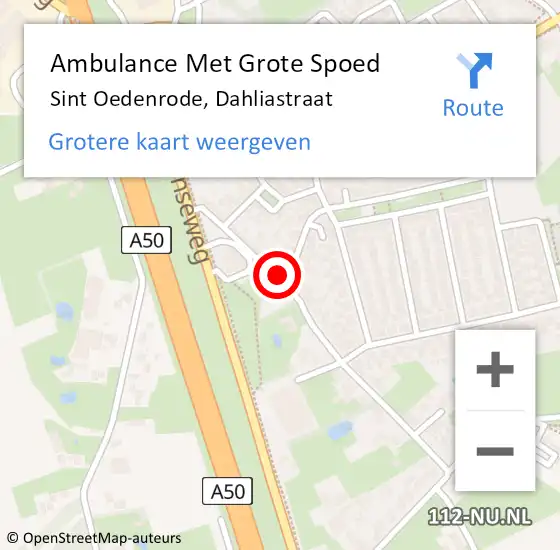 Locatie op kaart van de 112 melding: Ambulance Met Grote Spoed Naar Sint Oedenrode, Dahliastraat op 2 oktober 2019 21:44